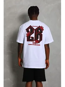 Erkek Oversize Baskılı Bisiklet Yaka T-shirt - Beyaz