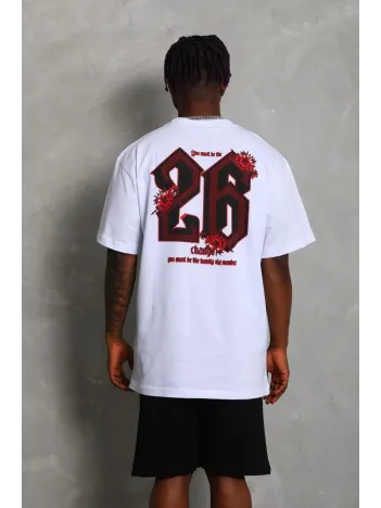 Unisex Oversize Baskılı Bisiklet Yaka T-Shirt - Beyaz