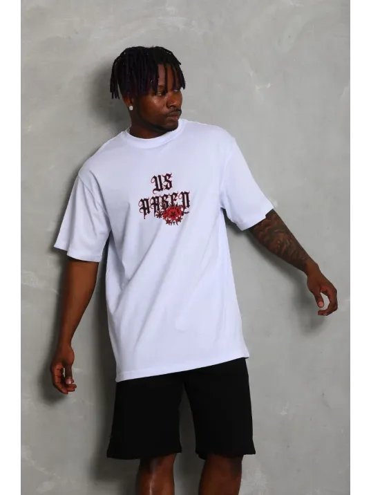 Unisex Oversize Baskılı Bisiklet Yaka T-Shirt - Beyaz Unisex Oversize Baskılı Bisiklet Yaka T-Shirt - Beyaz