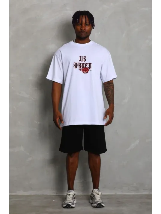 Unisex Oversize Baskılı Bisiklet Yaka T-Shirt - Beyaz Unisex Oversize Baskılı Bisiklet Yaka T-Shirt - Beyaz