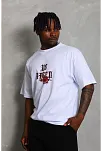 Erkek Oversize Baskılı Bisiklet Yaka T-shirt - Beyaz