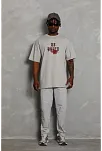 Unisex Oversize Baskılı Bisiklet Yaka T-shirt - Gri