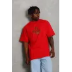 Unisex Oversize Baskılı Bisiklet Yaka T-Shirt - Kırmızı Unisex Oversize Baskılı Bisiklet Yaka T-Shirt - Kırmızı