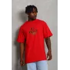 Unisex Oversize Baskılı Bisiklet Yaka T-Shirt - Kırmızı Unisex Oversize Baskılı Bisiklet Yaka T-Shirt - Kırmızı