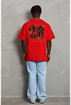 Unisex Oversize Baskılı Bisiklet Yaka T-shirt - Kırmızı