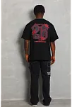 Unisex Oversize Baskılı Bisiklet Yaka T-shirt - Siyah