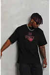 Unisex Oversize Baskılı Bisiklet Yaka T-shirt - Siyah