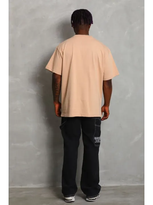 Unisex Oversize Düz Bisiklet Yaka T-Shirt - Bej Unisex Oversize Düz Bisiklet Yaka T-Shirt - Bej