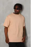 Unisex Oversize Düz Bisiklet Yaka T-shirt - Bej