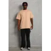 Unisex Oversize Düz Bisiklet Yaka T-Shirt - Bej Unisex Oversize Düz Bisiklet Yaka T-Shirt - Bej