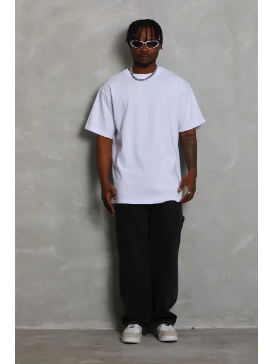 Unisex Oversize Düz Bisiklet Yaka T-Shirt - Beyaz Unisex Oversize Düz Bisiklet Yaka T-Shirt - Beyaz