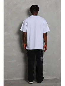 Unisex Oversize Düz Bisiklet Yaka T-shirt - Beyaz