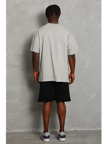 Unisex Oversize Düz Bisiklet Yaka T-shirt - Gri
