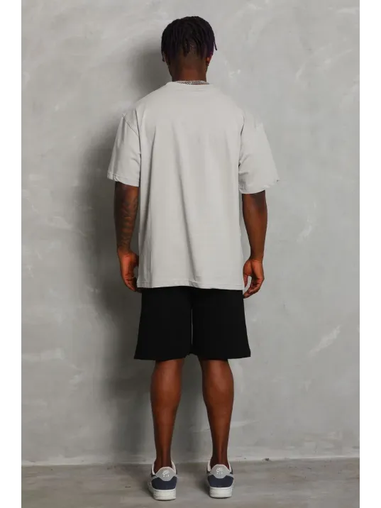 Unisex Oversize Düz Bisiklet Yaka T-Shirt - Gri Unisex Oversize Düz Bisiklet Yaka T-Shirt - Gri