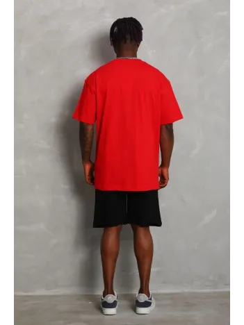 Unisex Oversize Düz Bisiklet Yaka T-Shirt - Kırmızı