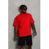Unisex Oversize Düz Bisiklet Yaka T-Shirt - Kırmızı
