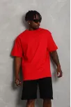 Unisex Oversize Düz Bisiklet Yaka T-shirt - Kırmızı