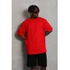 Unisex Oversize Düz Bisiklet Yaka T-Shirt - Kırmızı