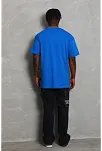 Unisex Oversize Düz Bisiklet Yaka T-shirt - Mavi