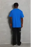 Unisex Oversize Düz Bisiklet Yaka T-shirt - Mavi