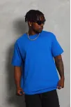 Unisex Oversize Düz Bisiklet Yaka T-shirt - Mavi