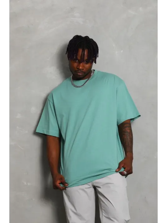 Unisex Oversize Düz Bisiklet Yaka T-Shirt - Mint Yeşili Unisex Oversize Düz Bisiklet Yaka T-Shirt - Mint Yeşili