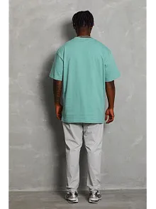 Unisex Oversize Düz Bisiklet Yaka T-shirt - Mint Yeşili