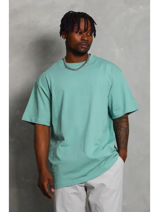 Unisex Oversize Düz Bisiklet Yaka T-Shirt - Mint Yeşili Unisex Oversize Düz Bisiklet Yaka T-Shirt - Mint Yeşili