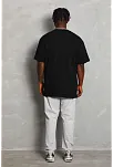 Unisex Oversize Düz Bisiklet Yaka T-shirt - Siyah