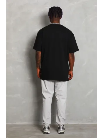 Unisex Oversize Düz Bisiklet Yaka T-Shirt - Siyah