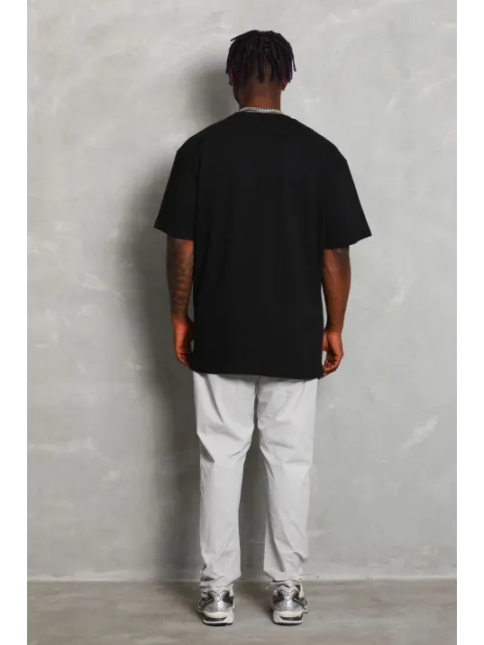 Unisex Oversize Düz Bisiklet Yaka T-Shirt - Siyah