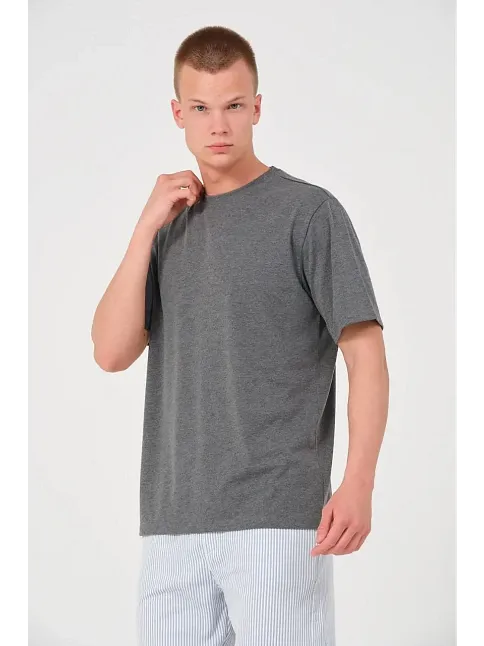 Erkek 24/1 Düz A Kalite Oversize T-shirt - Antrasit