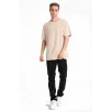 Erkek 24/1 Düz A Kalite Oversize T-shirt - Bej