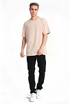 Erkek 24/1 Düz A Kalite Oversize T-shirt - Bej