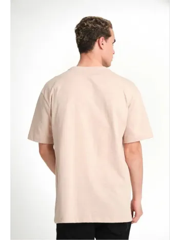Erkek 24/1 Düz A Kalite Oversize T-shirt - Bej