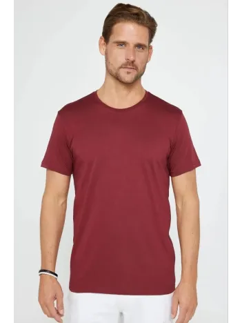 Erkek  Düz A Kalite Pamuklu Penye  T-shirt - Bordo