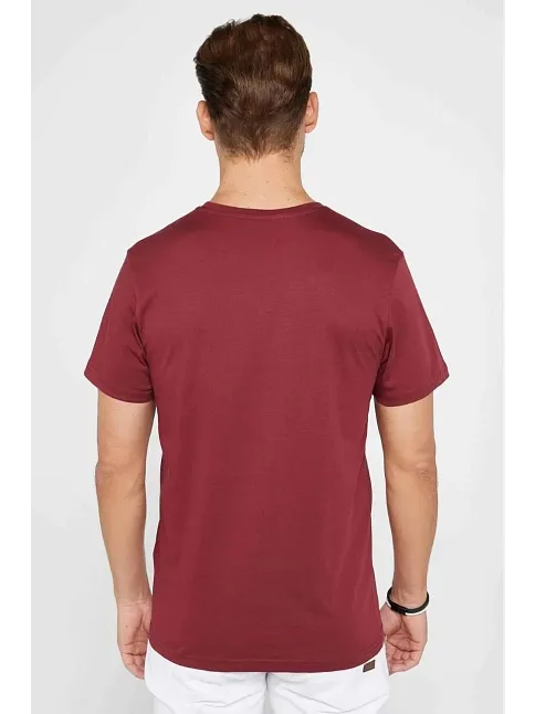 Erkek  Düz A Kalite Pamuklu Penye  T-shirt - Bordo