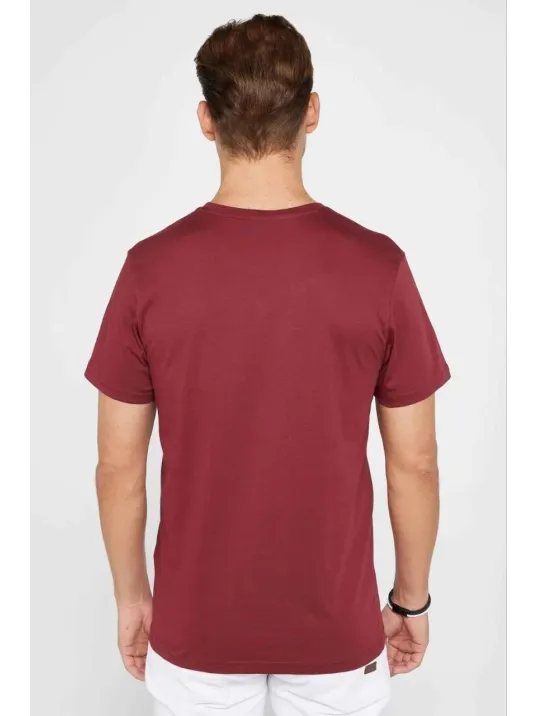 Erkek  Düz A Kalite Pamuklu Penye  T-shirt - Bordo