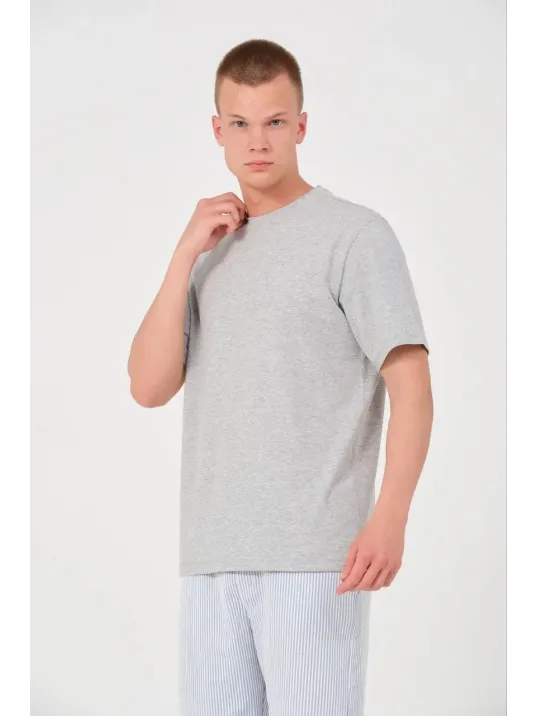 Erkek 24/1 Düz A Kalite Oversize T-shirt - Gri