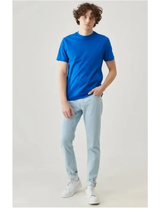 Erkek 24/1 Düz A Kalite Oversize T-shirt - Mavi Erkek 24/1 Düz A Kalite Oversize T-shirt - Mavi