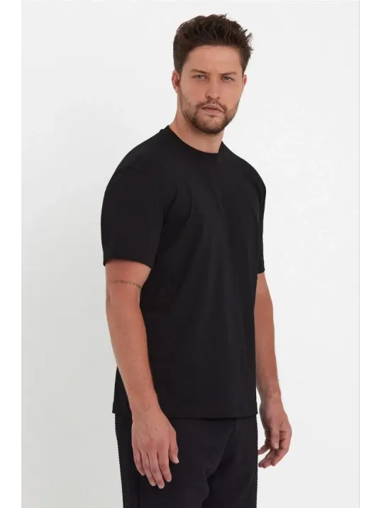 Erkek 24/1 Düz A Kalite Oversize T-shirt - Siyah