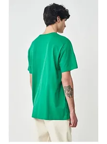 Erkek Düz A Kalite Pamuklu Penye T-shirt- Yeşil