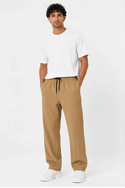 Erkek 2'li Bürümcük Kumaş Beli Lastikli Bağcıklı Bol Paça Pantolon - Beyaz/vizon Erkek 2'li Bürümcük Kumaş Beli Lastikli Bağcıklı Bol Paça Pantolon - Beyaz/vizon