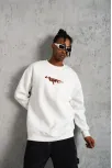 Erkek 3 İplik Gangster Baskılı Sweatshirt - Beyaz