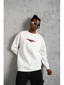 Erkek 3 İplik Gangster Baskılı Sweatshirt - Beyaz
