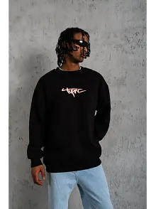Erkek 3 İplik Gangster Baskılı Sweatshirt - Siyah