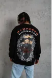 Erkek 3 İplik Gangster Baskılı Sweatshirt - Siyah