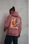 Erkek 93 Dijital Parça Baskılı Kapşonlu Sweat - Gül Kurusu