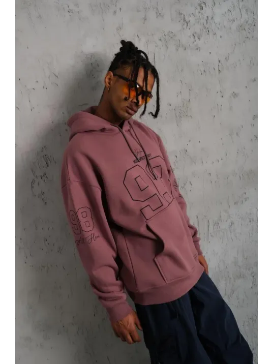 Erkek 93 Dijital Parça Baskılı Kapşonlu Sweat - Gül Kurusu