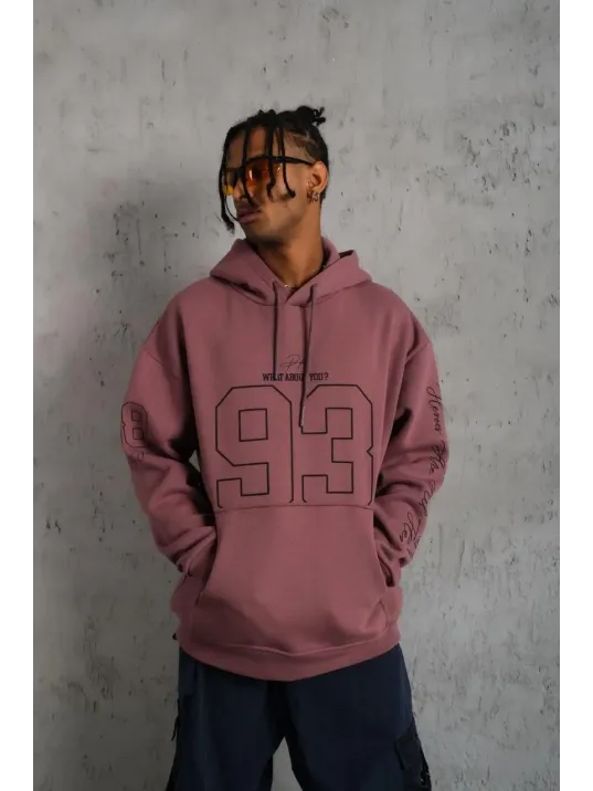 Erkek 93 Dijital Parça Baskılı Kapşonlu Sweat - Gül Kurusu